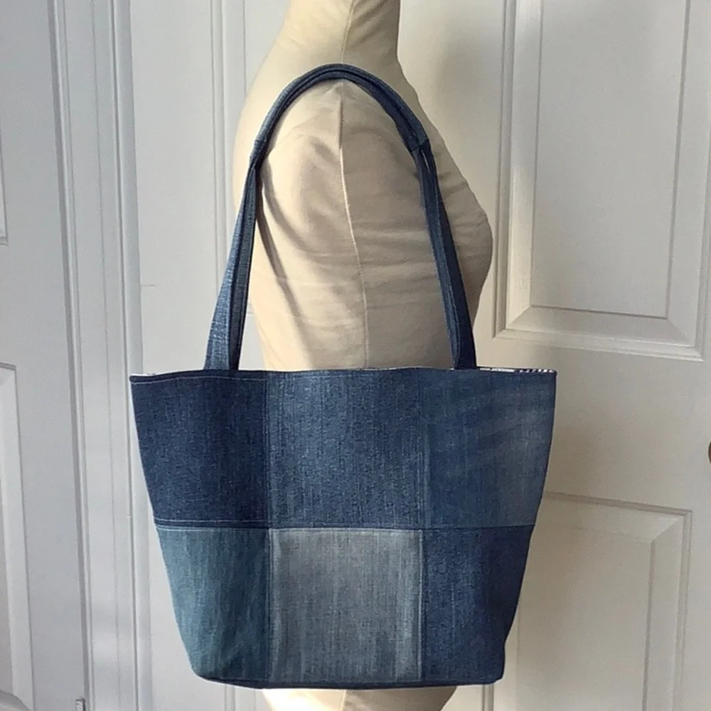 Patchwork denim tote. Newly Handmade. - Picture 1 of 5